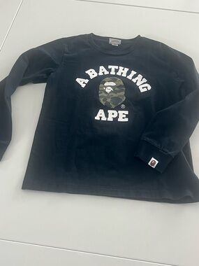 Ladies xs Black A Bathing Ape Camo Logo Long Sleeve Tee